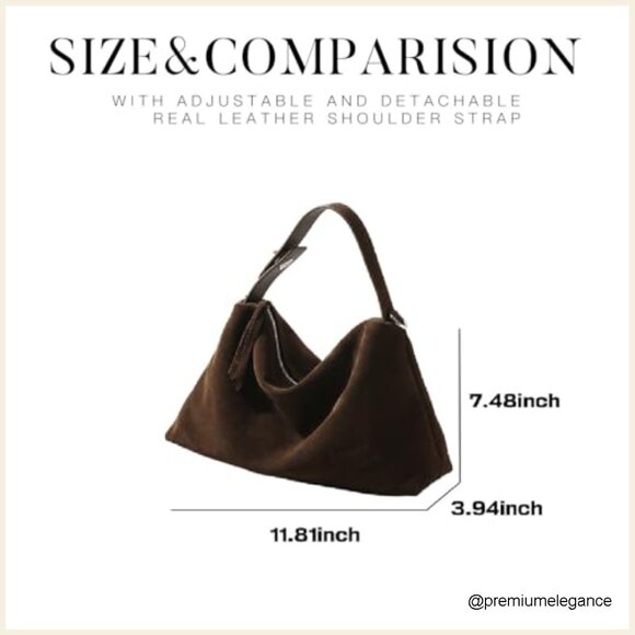 Genuine Leather Suede Hobo Tote Bag, Adjustable Strap, Large Capacity - Picture 7 of 7